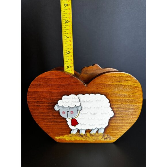 Vintage Hand-Painted Wooden Napkin Holder With Bunny & Sheep Design - Picture 5 of 13